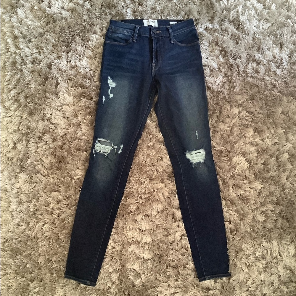FRAME Le High Skinny Mid Rise Distressed Baker Jeans Size 25